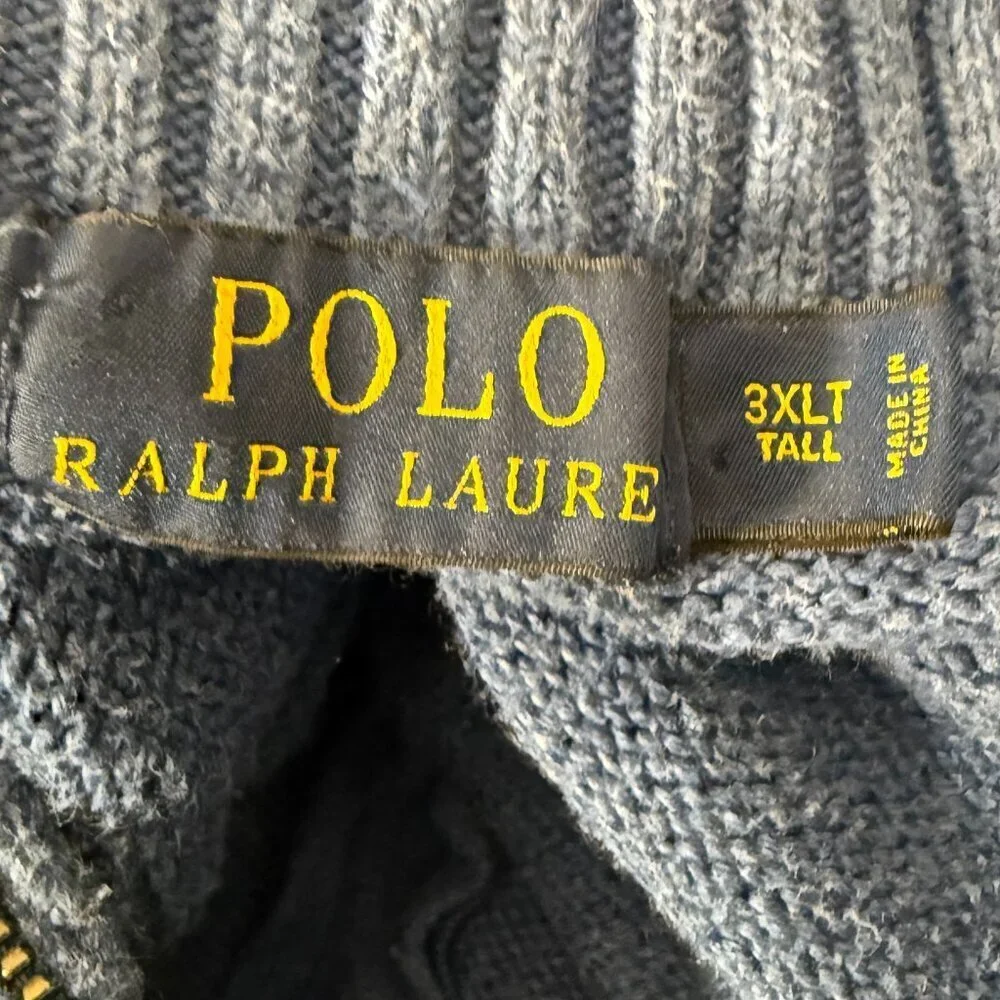 Polo Ralph Lauren Quarter Zip Sweater Heathered Blue Sz 3XLT Tall